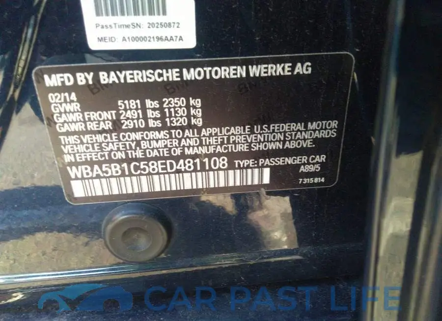 WBA5B1C58ED481108# 9