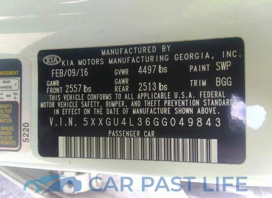 5XXGU4L36GG049843# 9