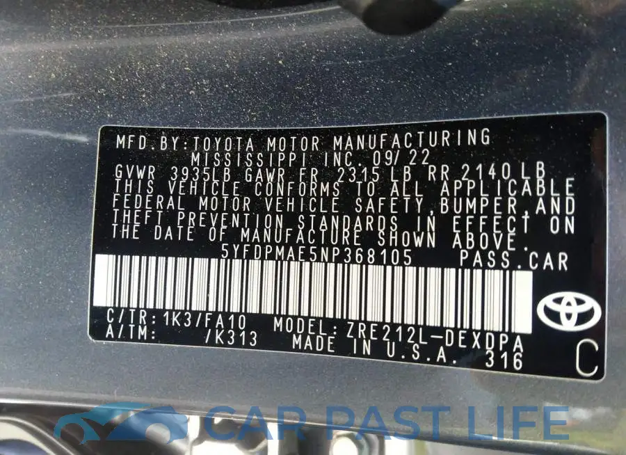 5YFDPMAE5NP368105# 9