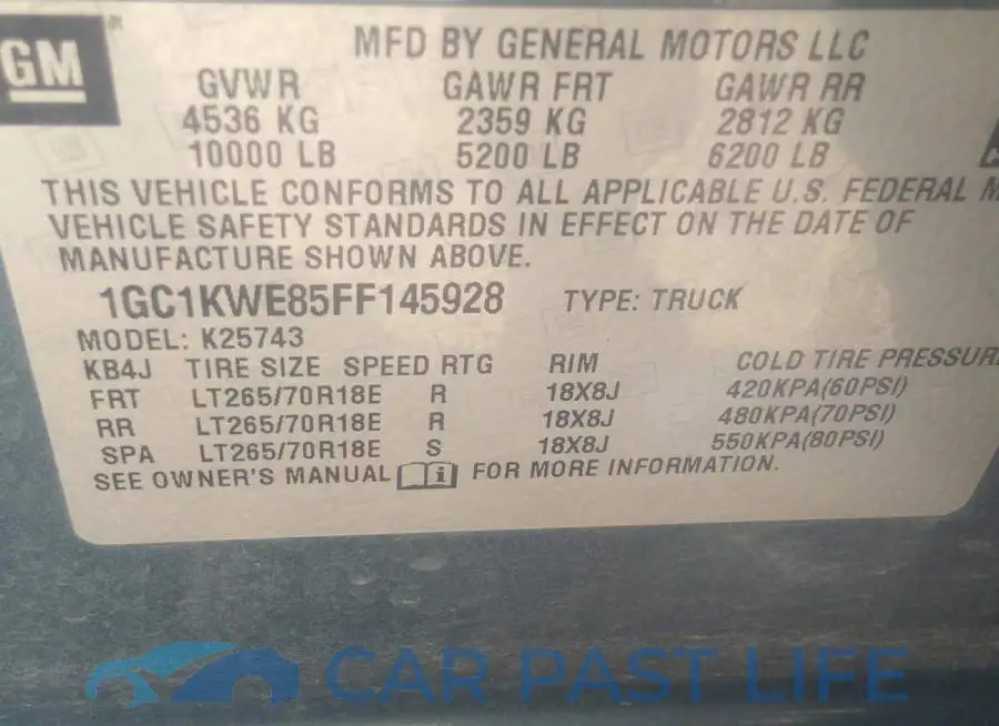 1GC1KWE85FF145928# 9
