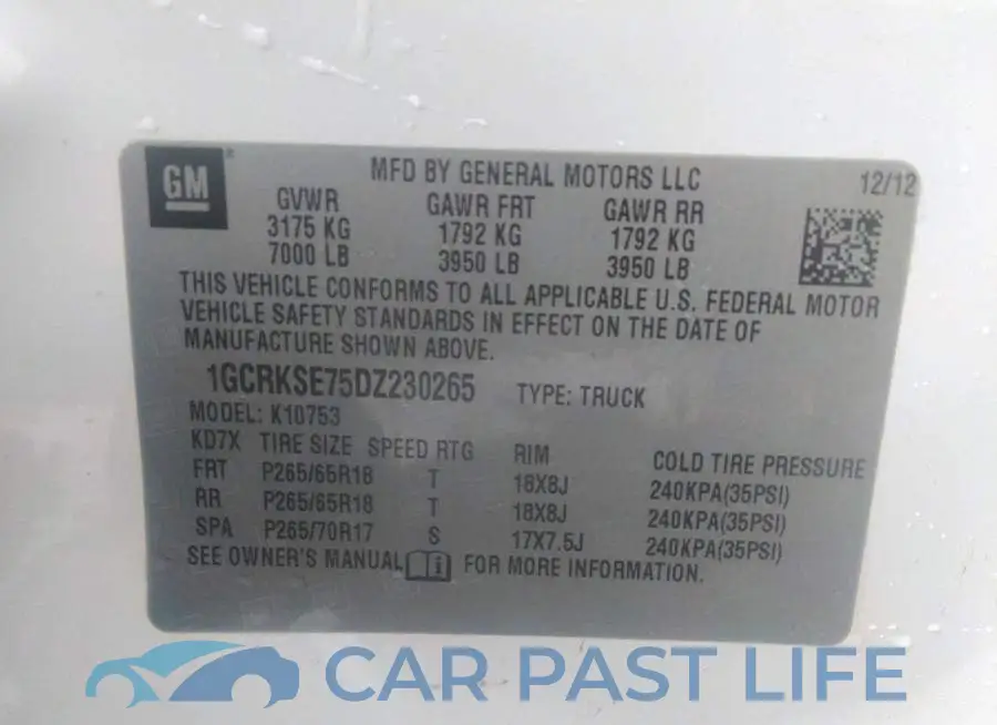 1GCRKSE75DZ230265# 9