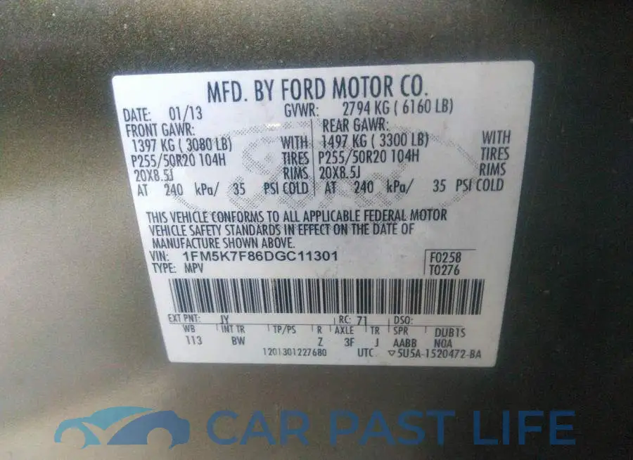 1FM5K7F86DGC11301# 9