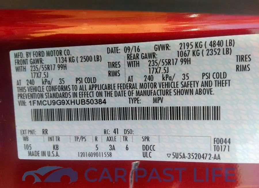 1FMCU9G9XHUB50384# 9