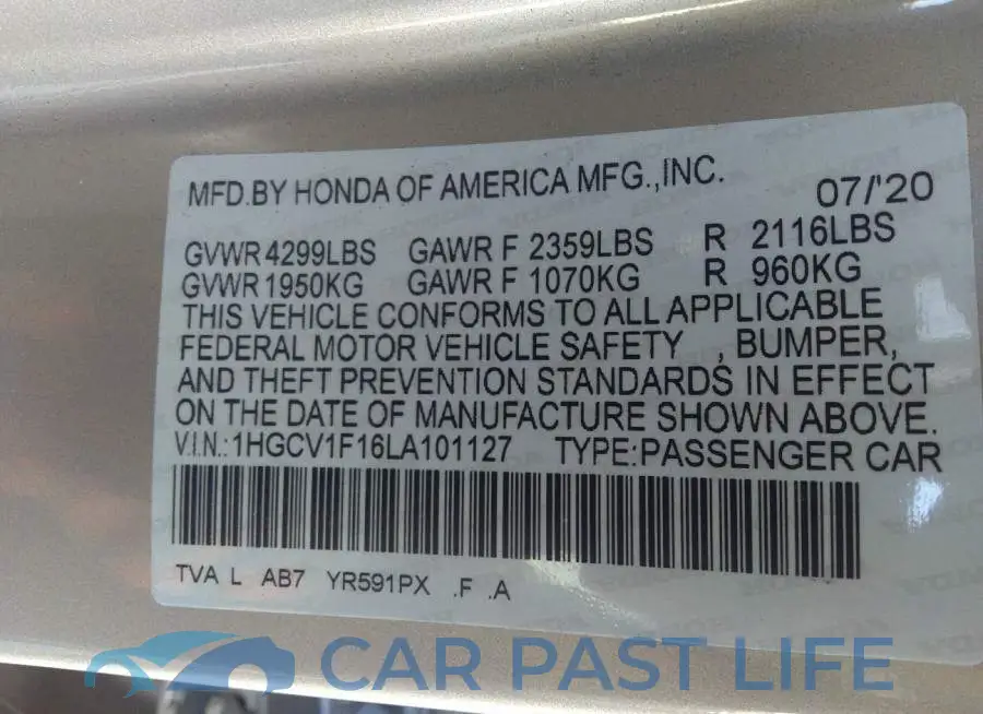 1HGCV1F16LA101127# 9