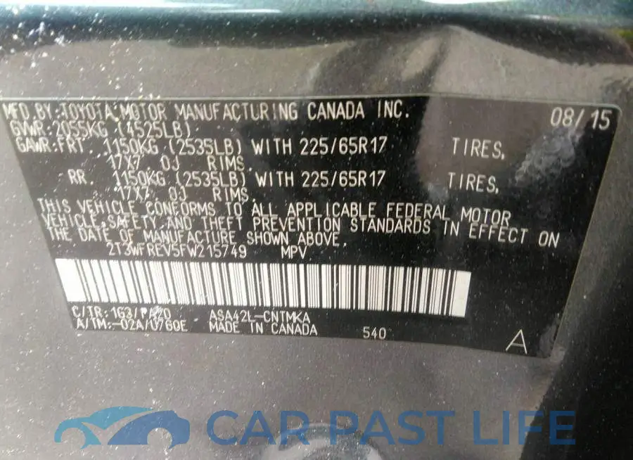 2T3WFREV5FW215749# 9