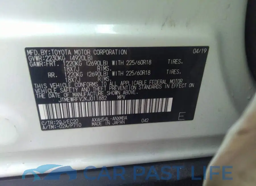 JTMEWRFV2KJ011882# 9