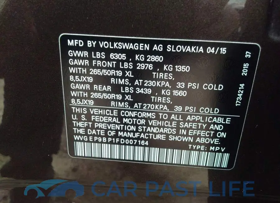 WVGEP9BP1FD007164# 9