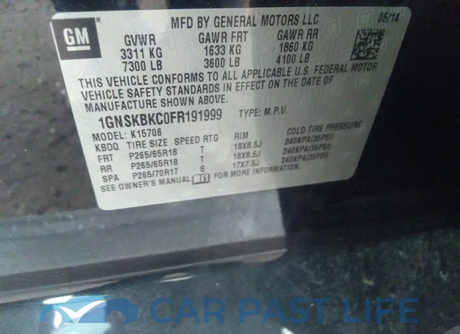 1GNSKBKC0FR191999# 9