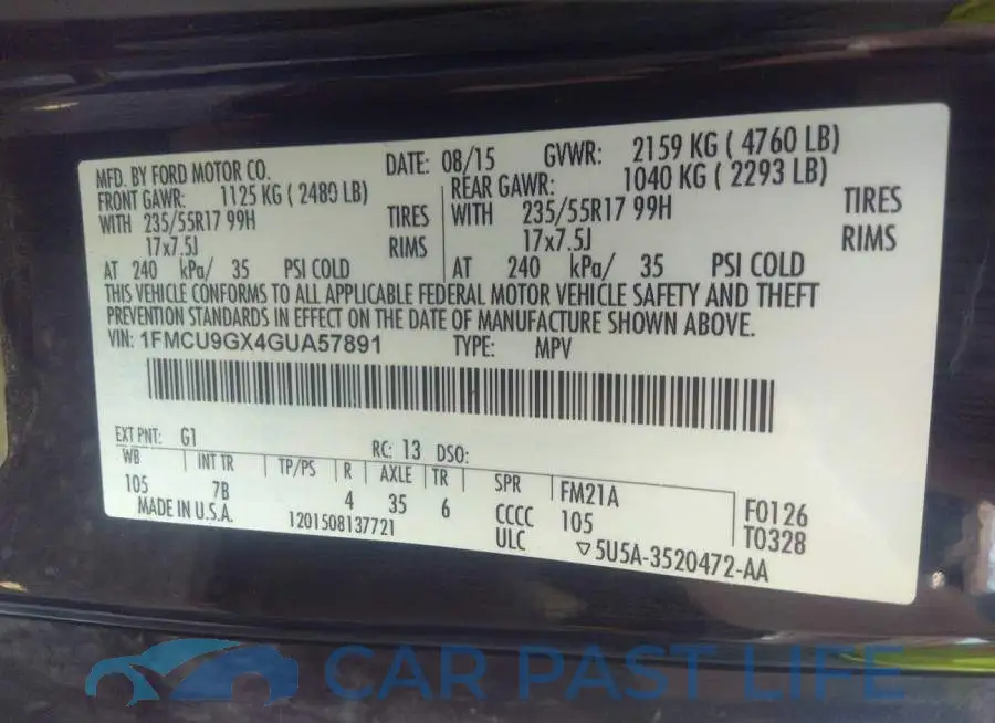 1FMCU9GX4GUA57891# 9