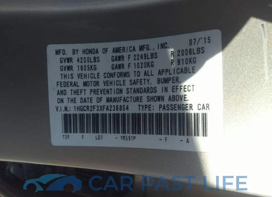 1HGCR2F3XFA236854# 9