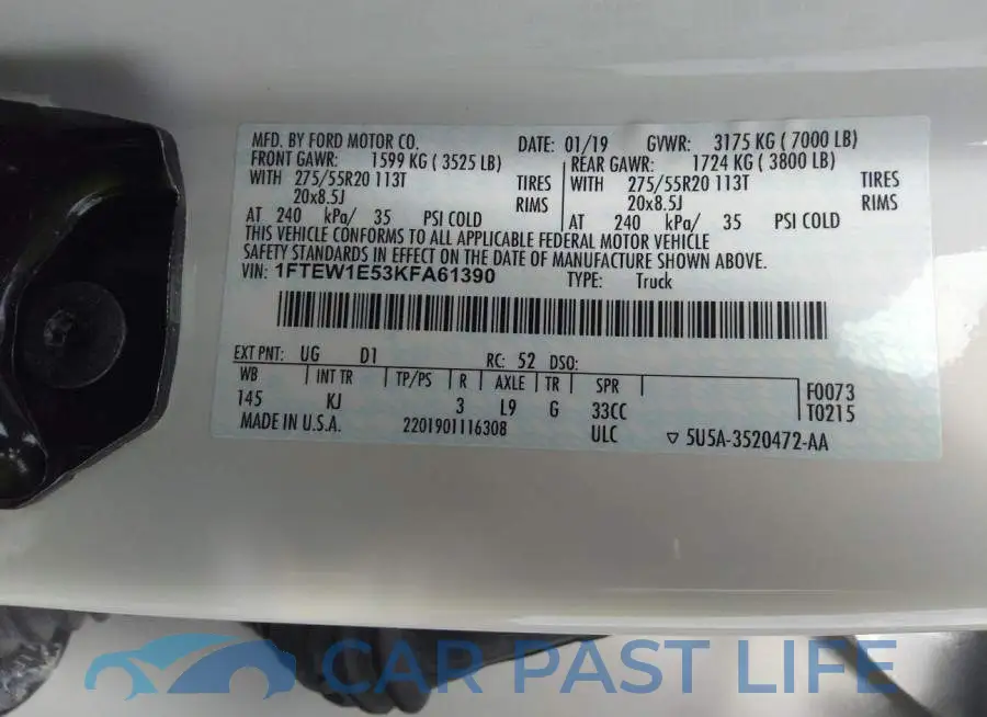 1FTEW1E53KFA61390# 9