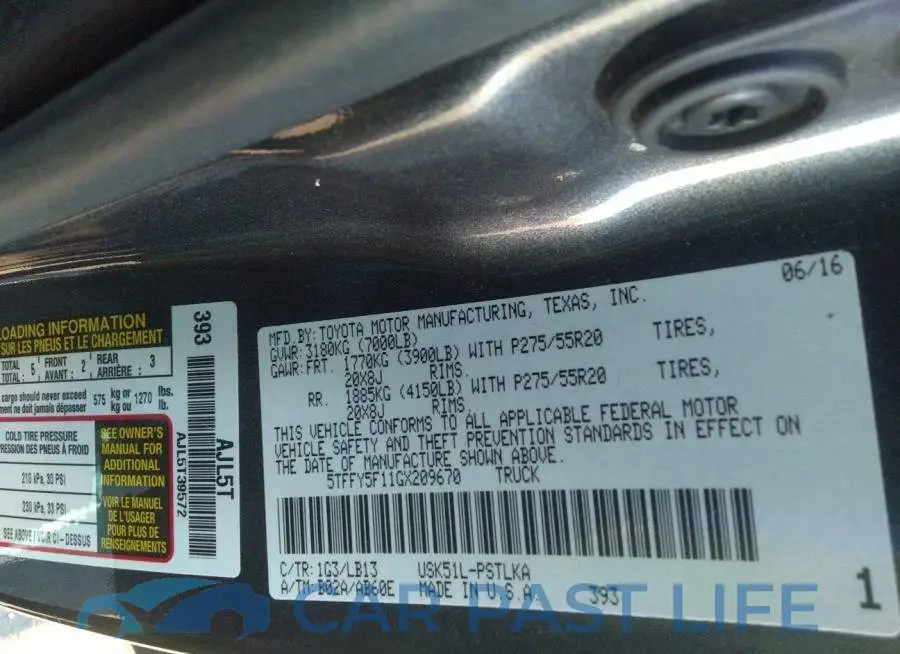 5TFFY5F11GX209670# 9