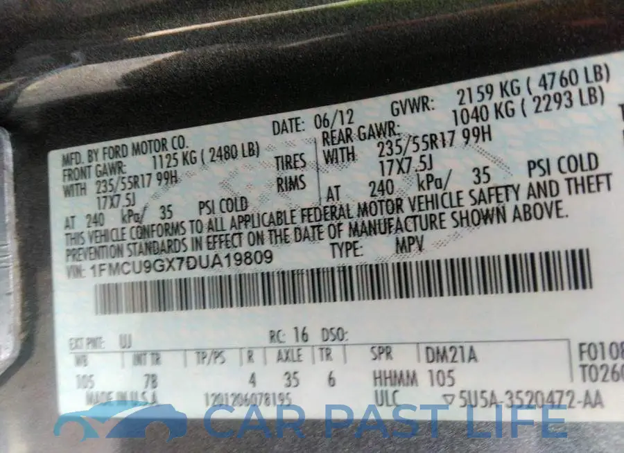 1FMCU9GX7DUA19809# 9