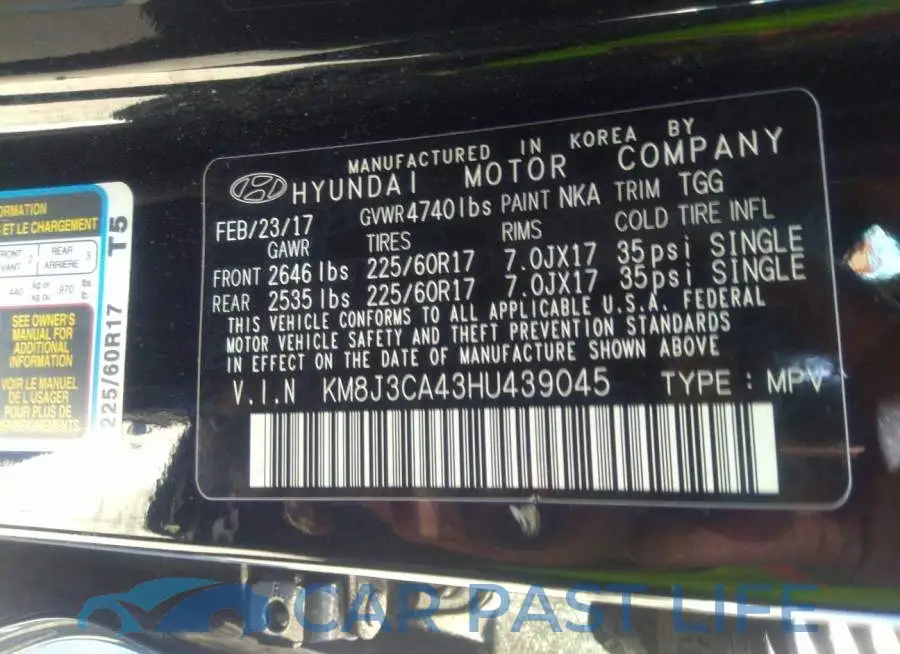 KM8J3CA43HU439045# 9