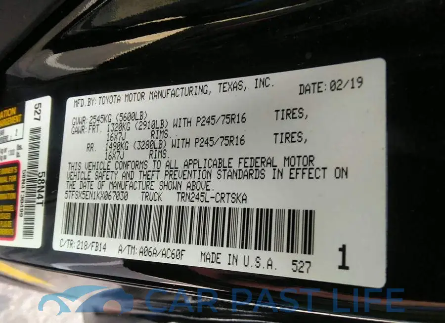 5TFSX5EN1KX067030# 9