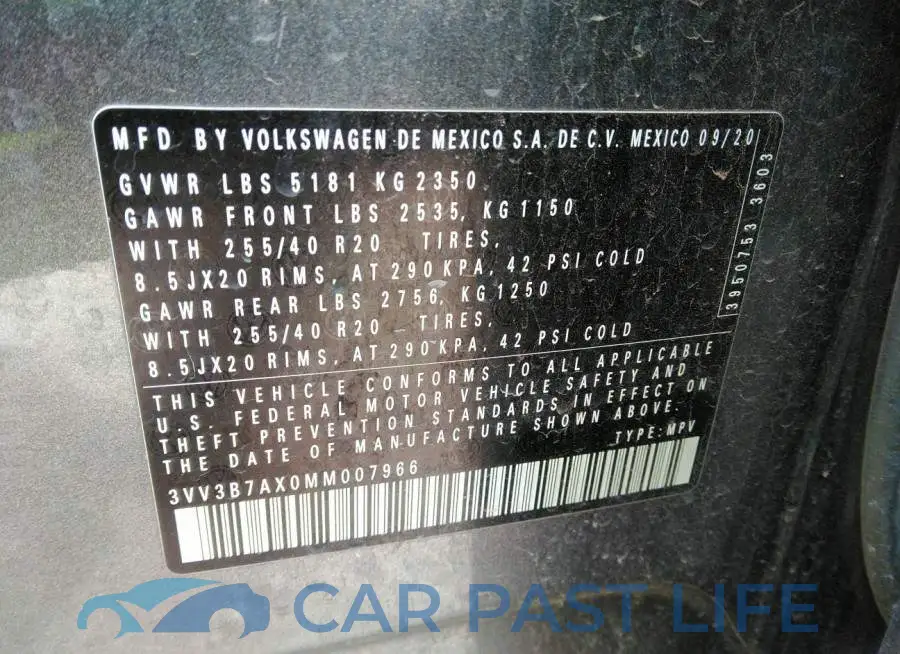 3VV3B7AX0MM007966# 9