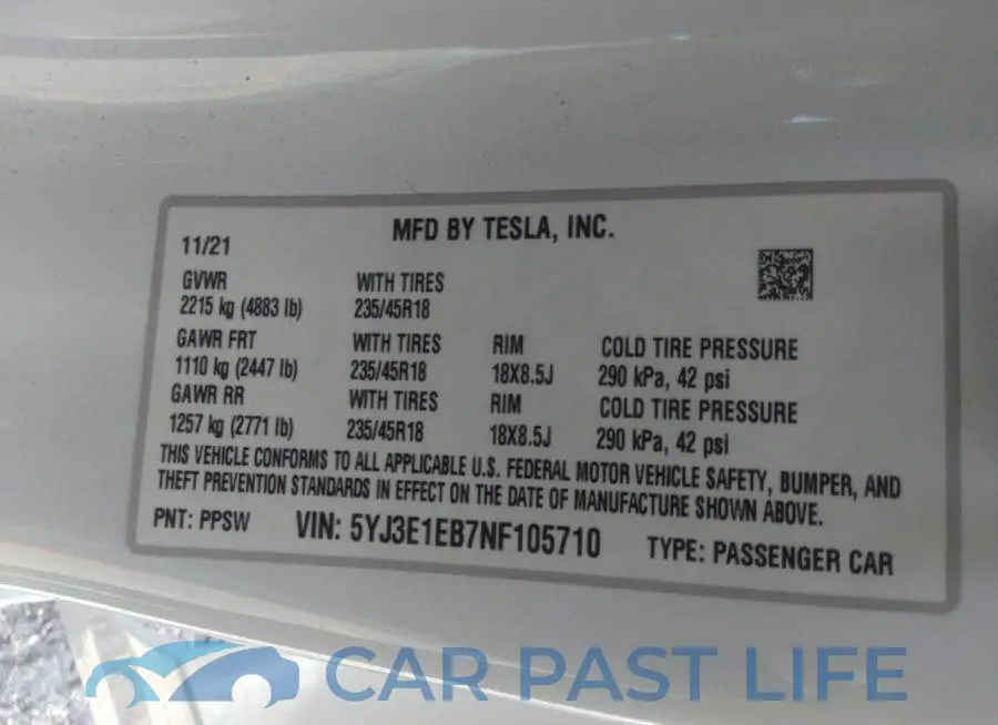 5YJ3E1EB7NF105710# 9