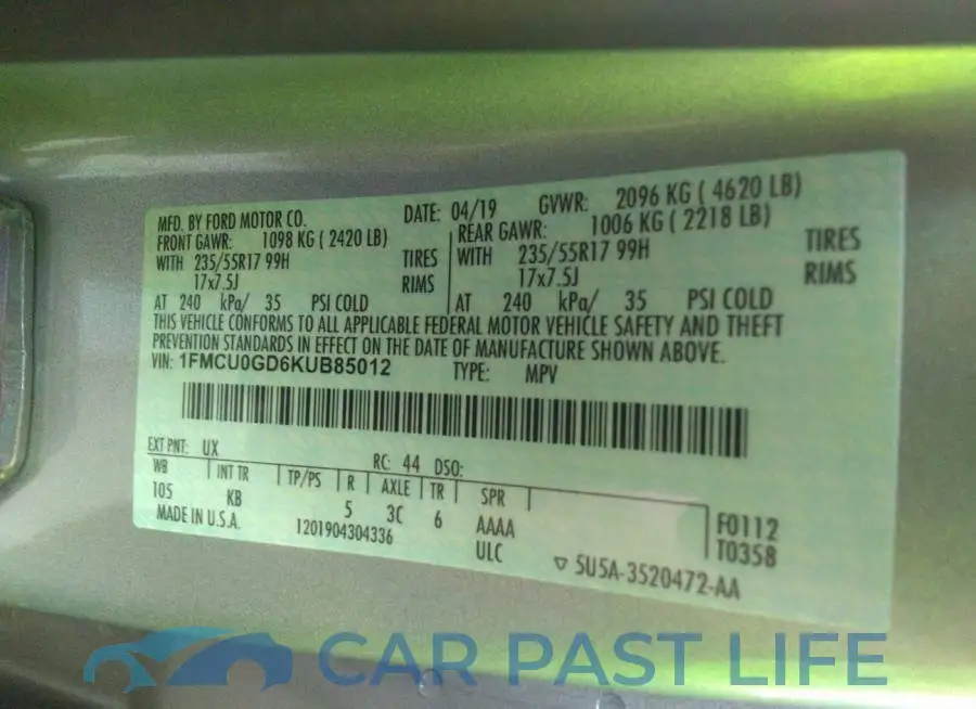 1FMCU0GD6KUB85012# 9