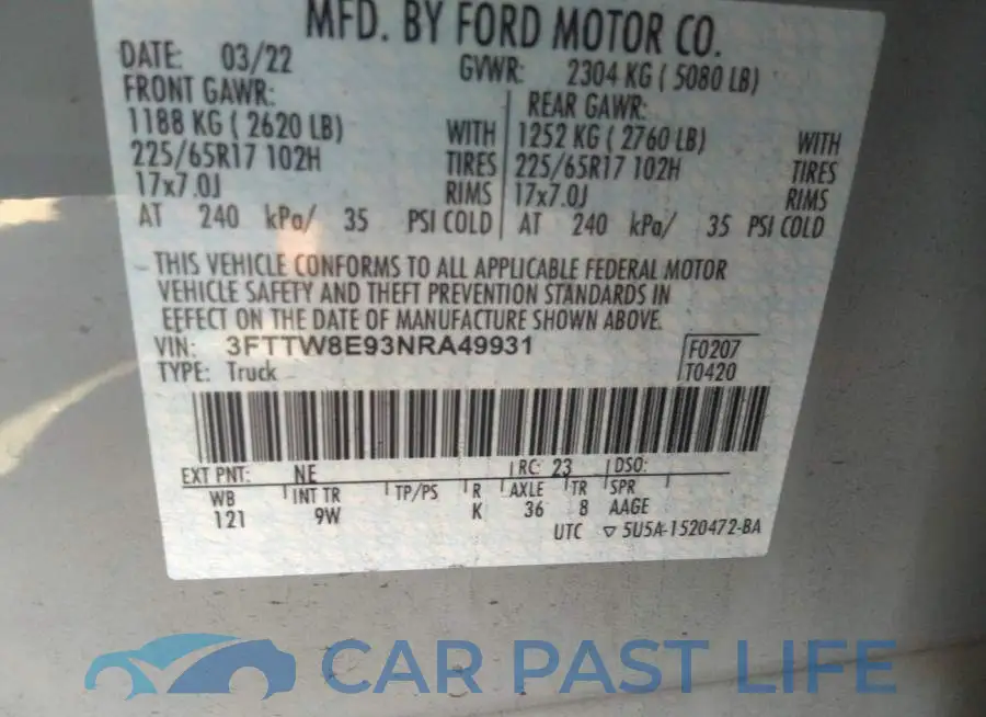 3FTTW8E93NRA49931# 9