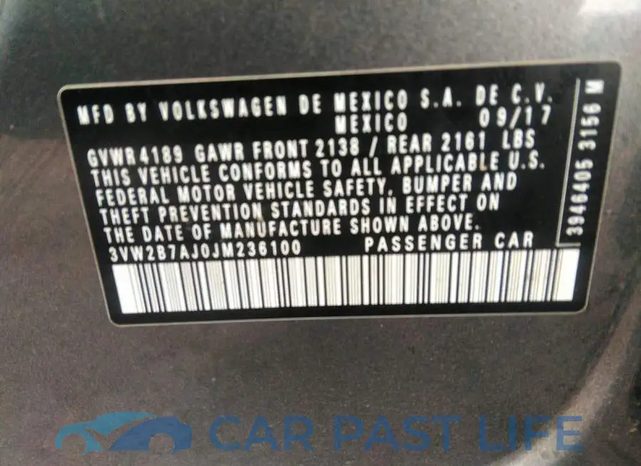 3VW2B7AJ0JM236100# 9