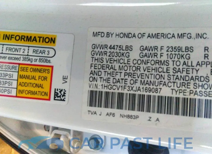 1HGCV1F3XJA169087# 9