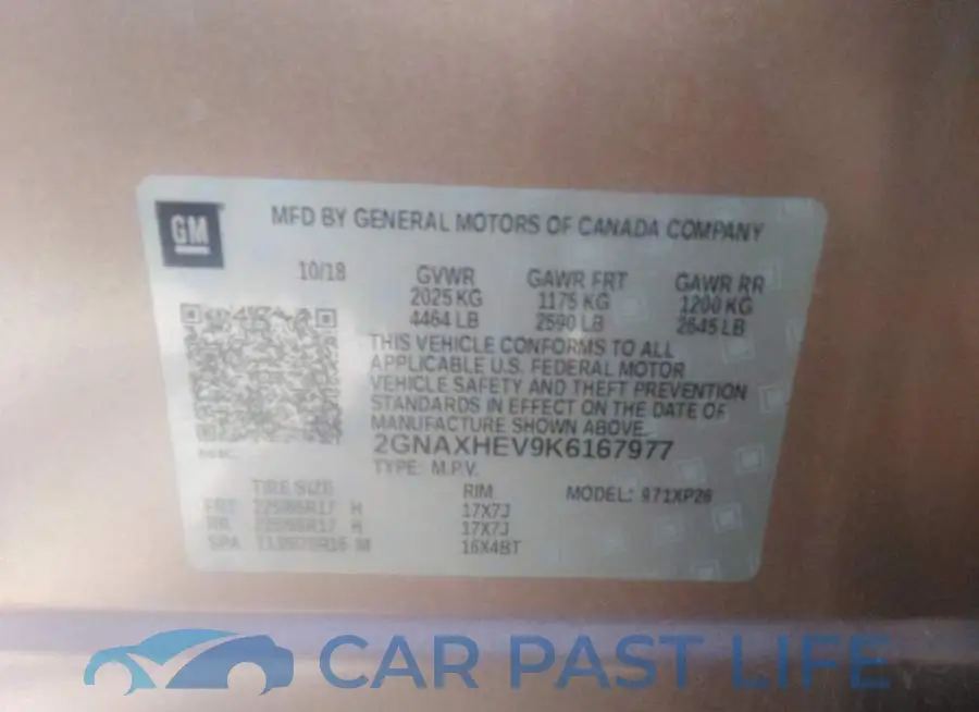 2GNAXHEV9K6167977# 9