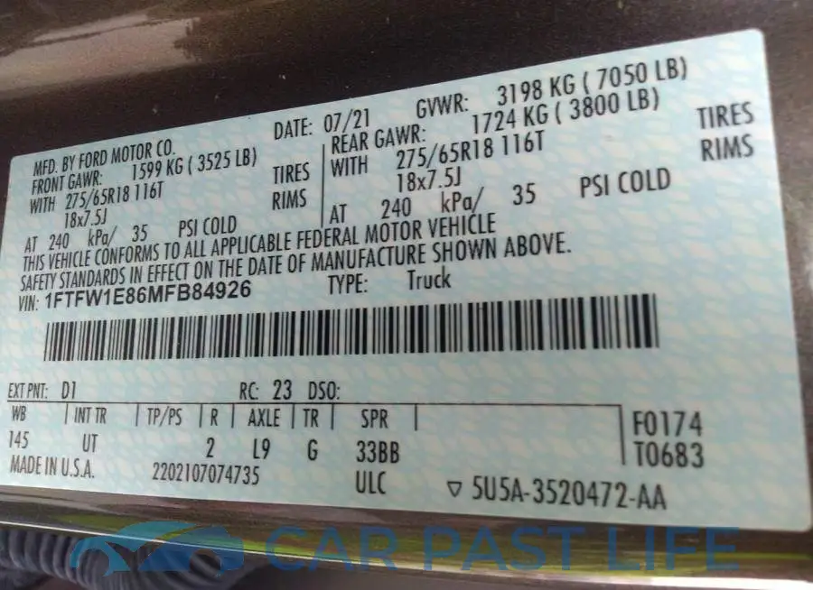 1FTFW1E86MFB84926# 9