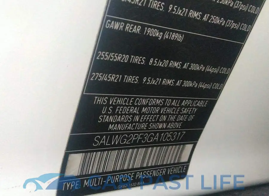 SALWG2PF3GA105317# 9