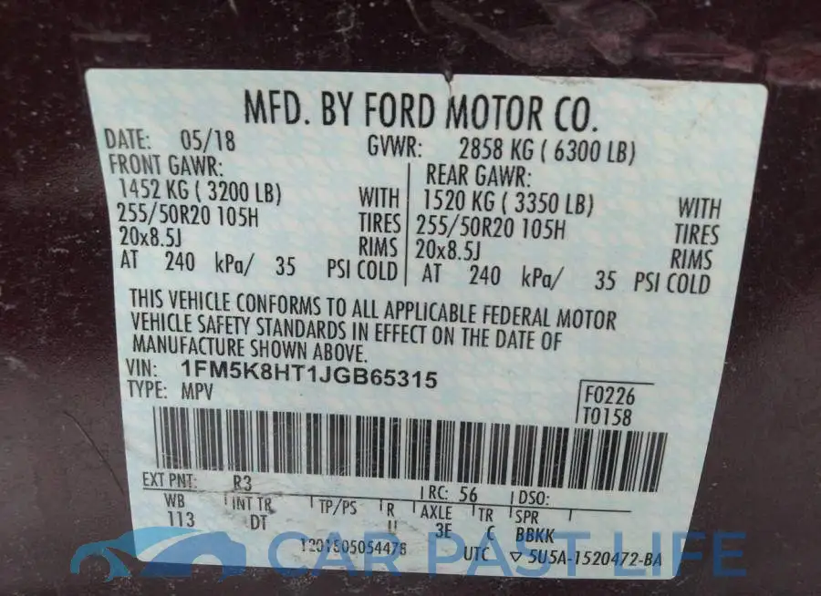 1FM5K8HT1JGB65315# 9