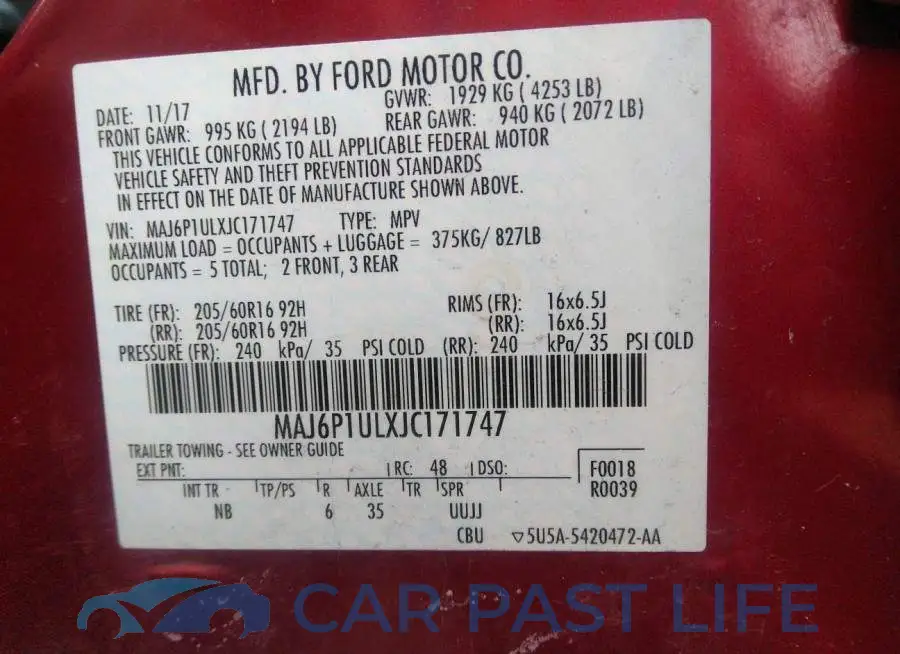 MAJ6P1ULXJC171747# 9