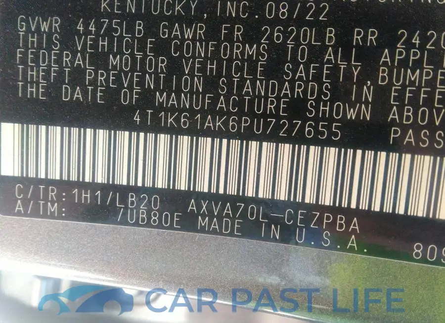 4T1K61AK6PU727655# 9