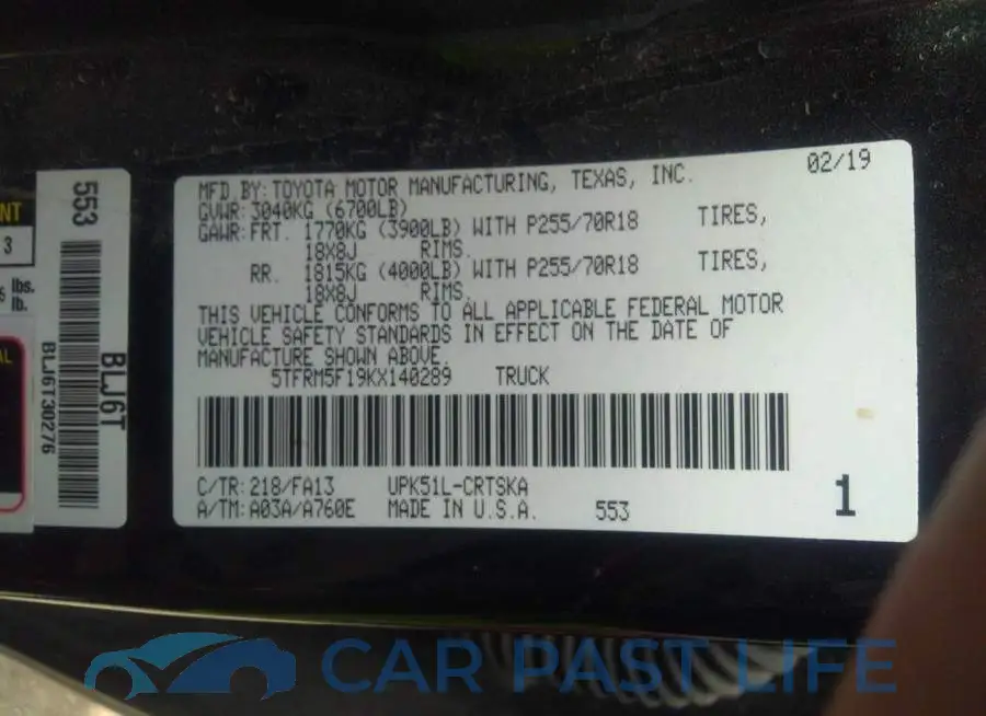 5TFRM5F19KX140289# 9