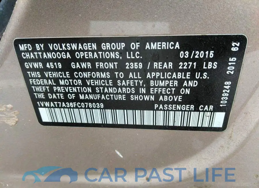 1VWAT7A36FC078039# 9