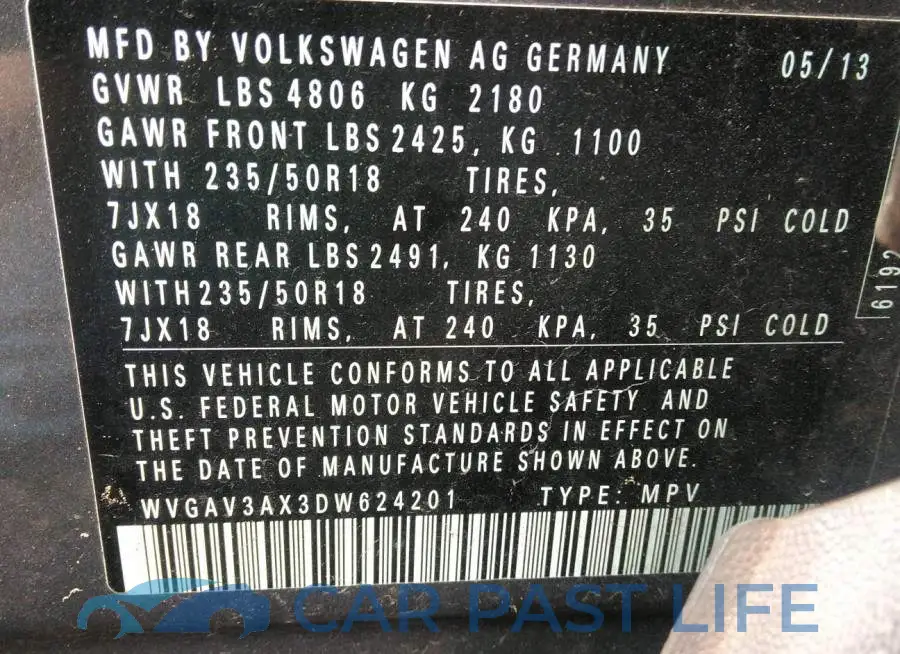 WVGAV3AX3DW624201# 9