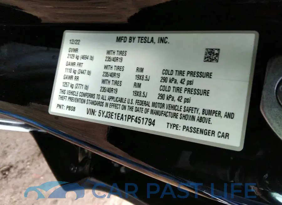 5YJ3E1EA1PF451794# 9