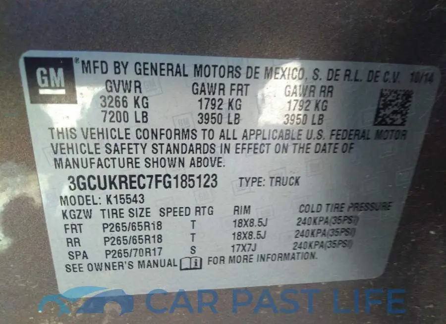 3GCUKREC7FG185123# 9