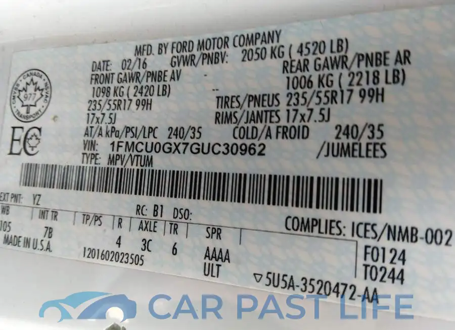 1FMCU0GX7GUC30962# 9
