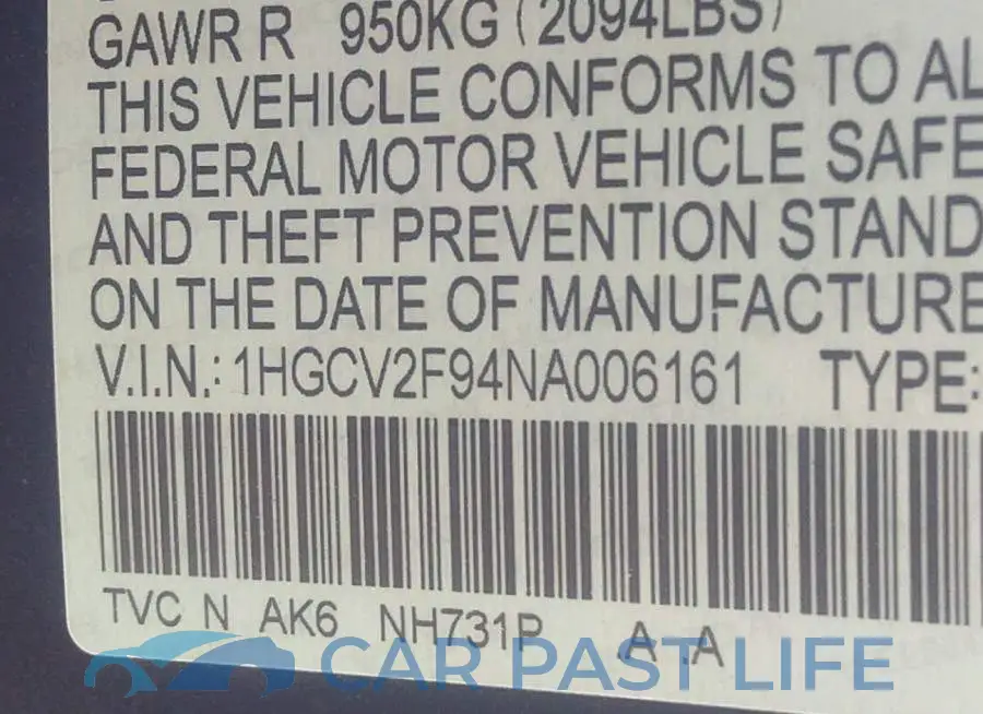 1HGCV2F94NA006161# 9