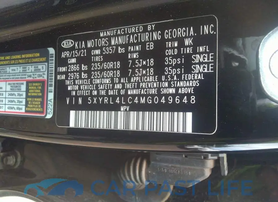 5XYRL4LC4MG049648# 9