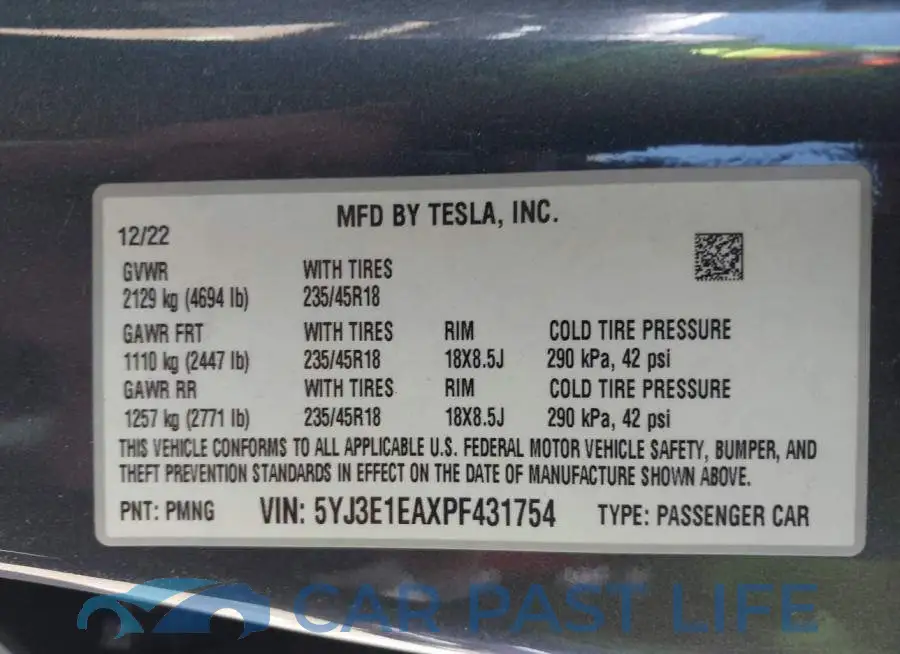 5YJ3E1EAXPF431754# 9