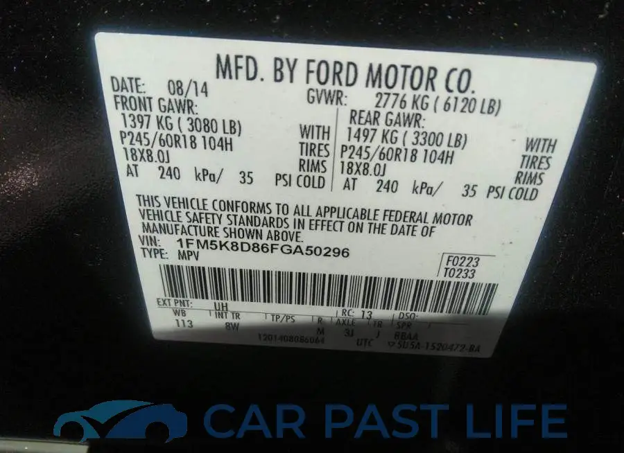 1FM5K8D86FGA50296# 9