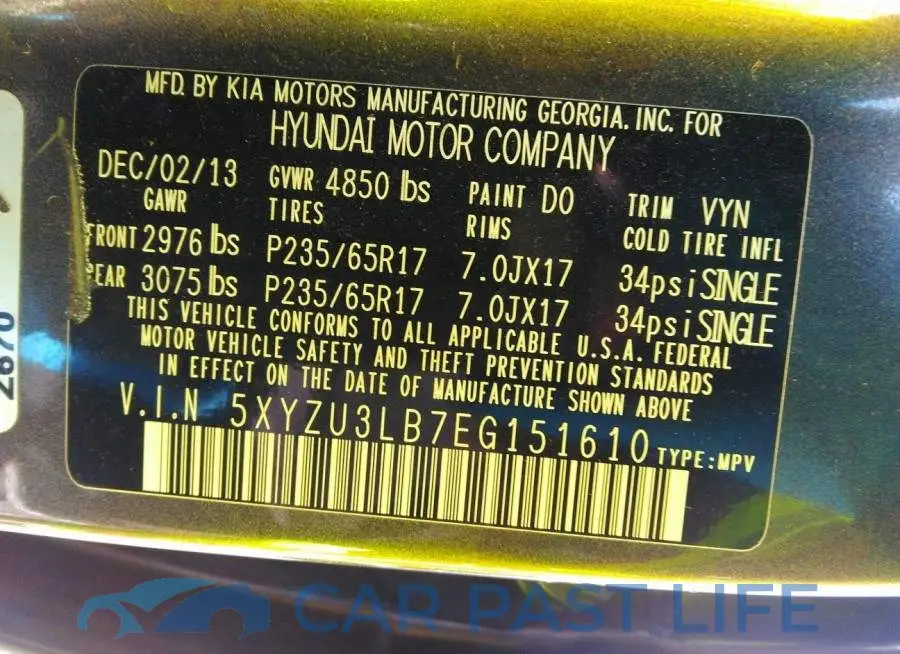 5XYZU3LB7EG151610# 9