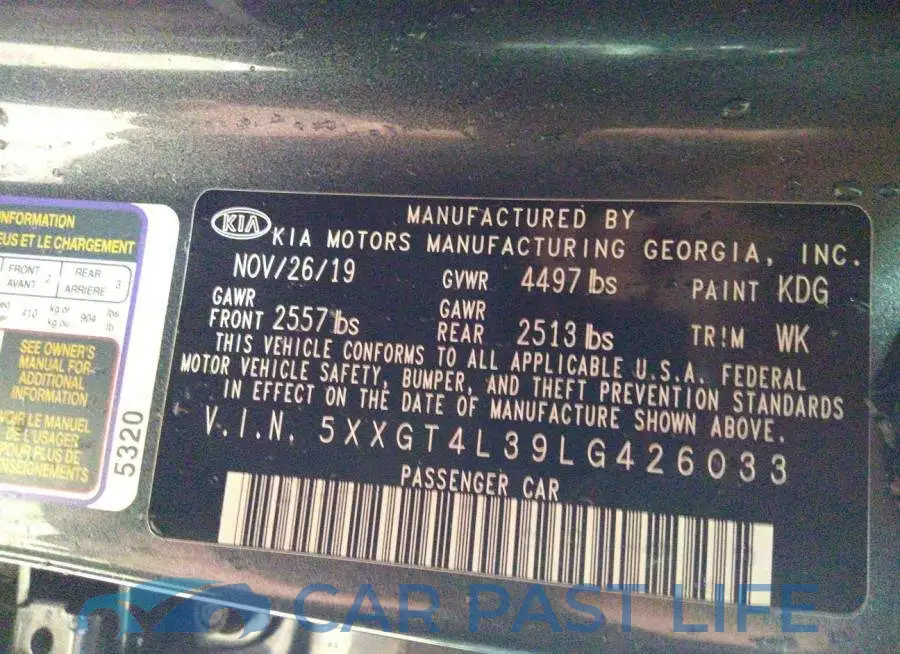 5XXGT4L39LG426033# 9