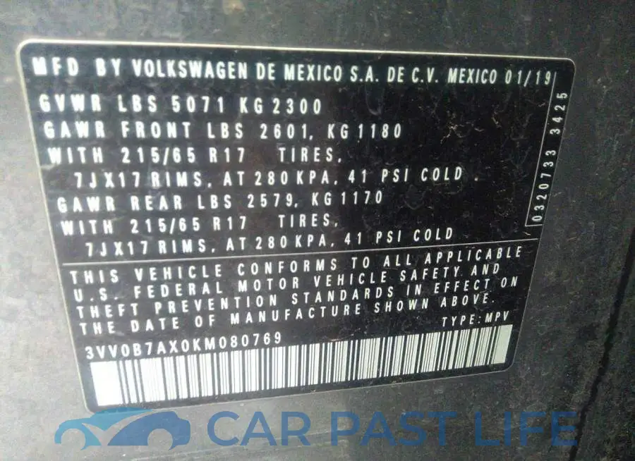 3VV0B7AX0KM080769# 9