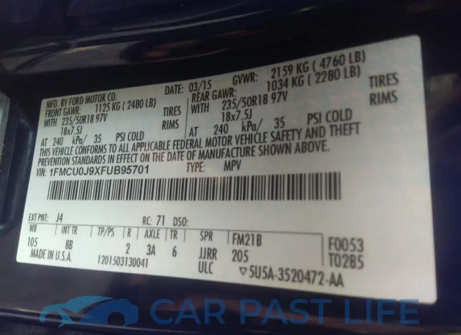 1FMCU0J9XFUB95701# 9