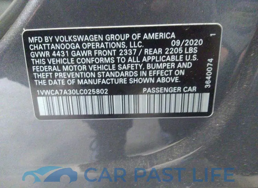 1VWCA7A30LC025802# 9