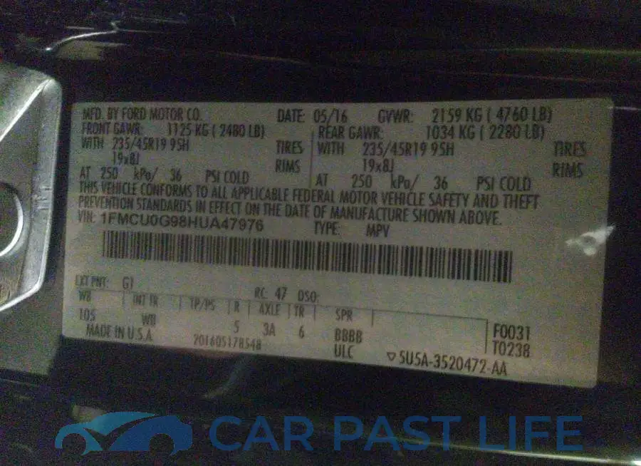 1FMCU0G98HUA47976# 9