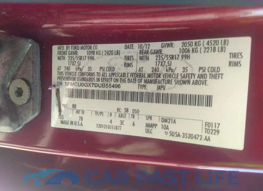1FMCU0GX7DUB55496# 9