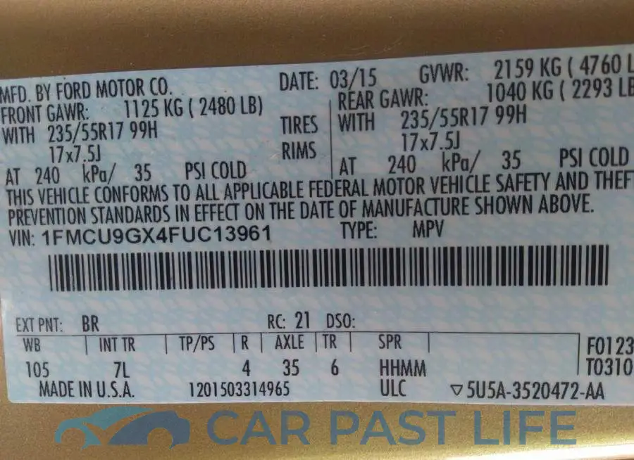 1FMCU9GX4FUC13961# 9