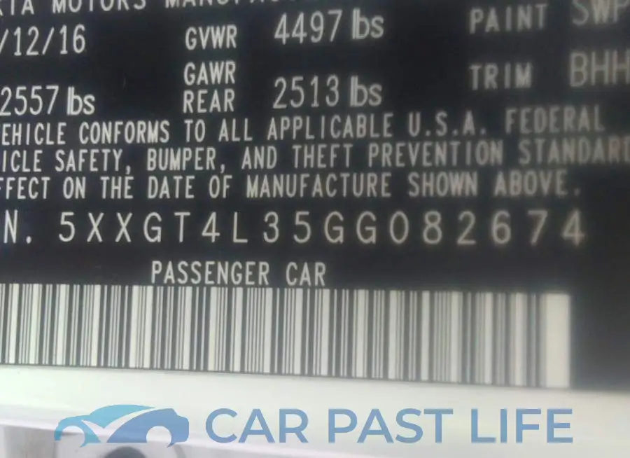 5XXGT4L35GG082674# 9